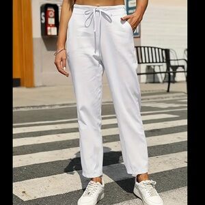 White high Waisted Linen Casual Drawstring Pants NEW WITH TAGS SIZE MEDIUM